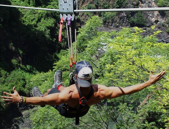 Victoria Falls Bridge slide over the Zambezi River and gorge