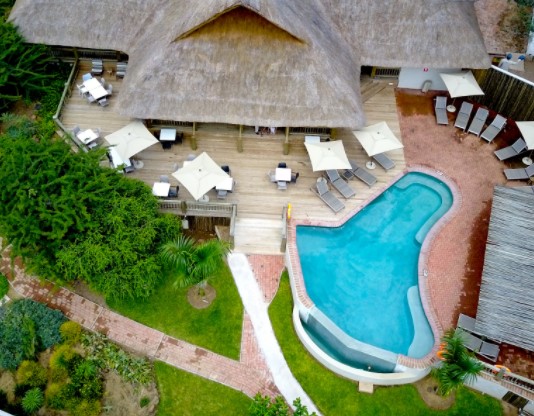 Aerial view of Explorer's Village in Victoria Falls, Zimbabwe