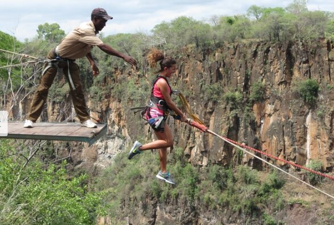 Gorge swing over the Batoka gorge and Zambezi Rover below the Victoria Falls in Zimbabwe