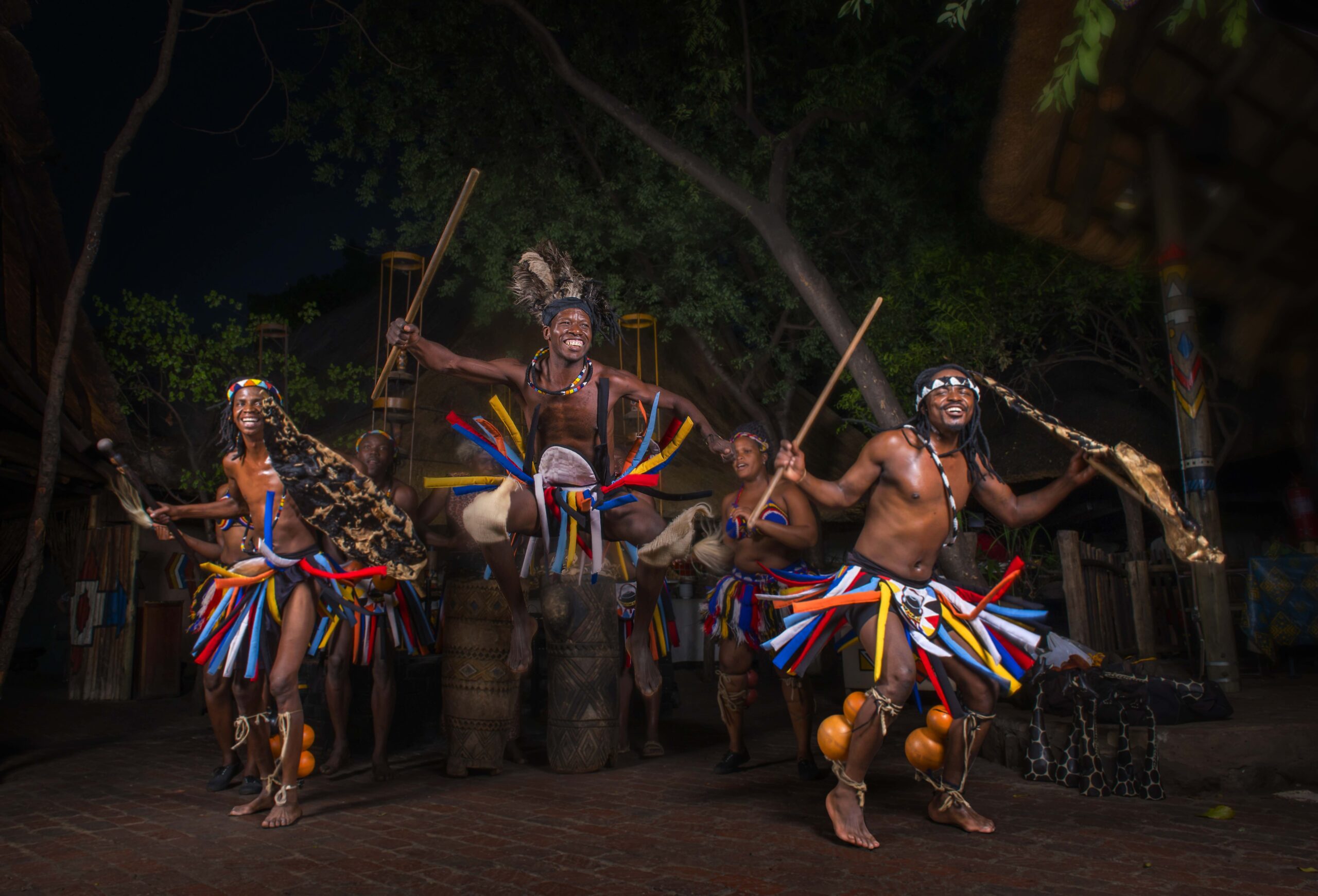 Traditional dancing at the Boma Dinner and Drum show in Victoria Falls, Zimbabwe