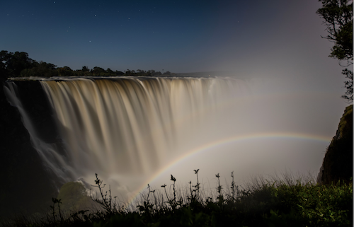 Lunar rainbow at the Victoria Falls in Zimbabwe