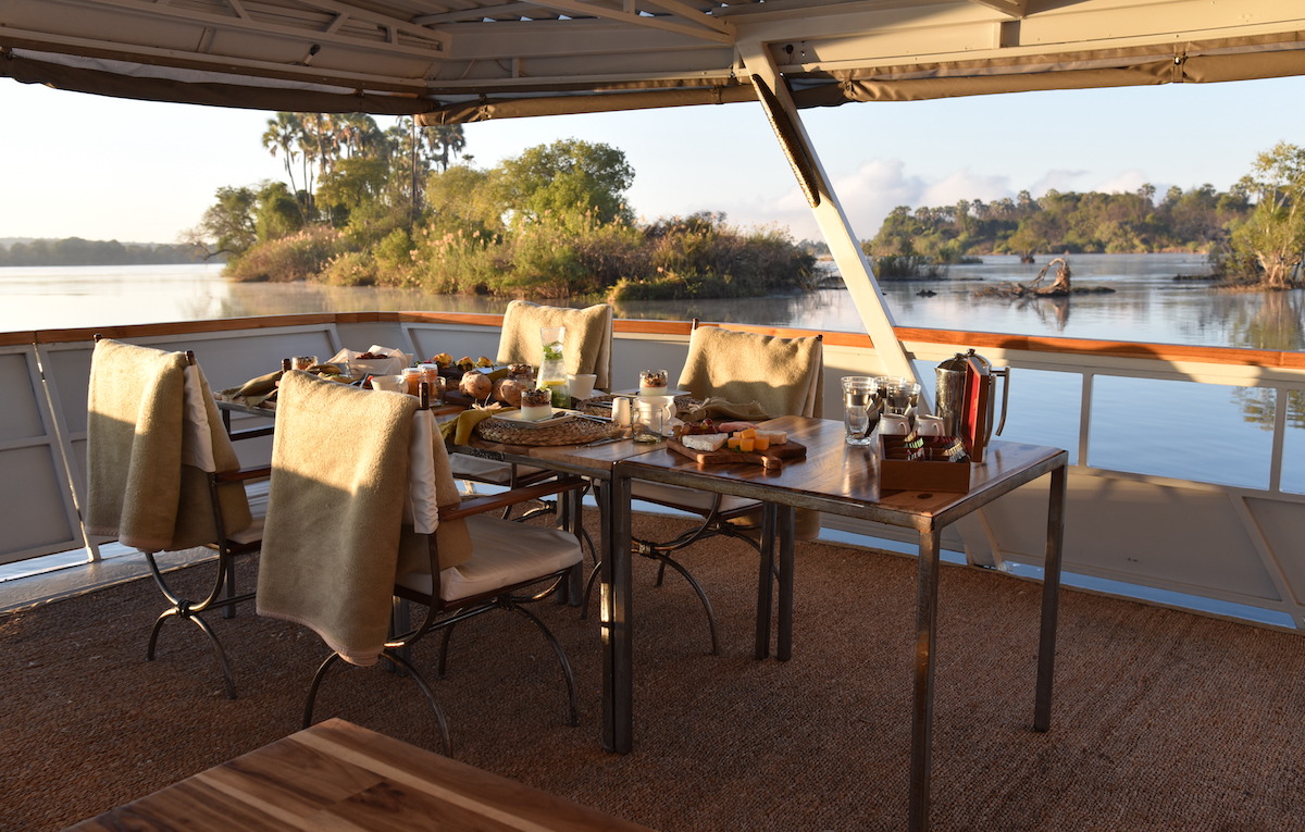 Sunrise Cruise on the Zambezi River with breakfast, above the Victoria Falls in Zimbabwe