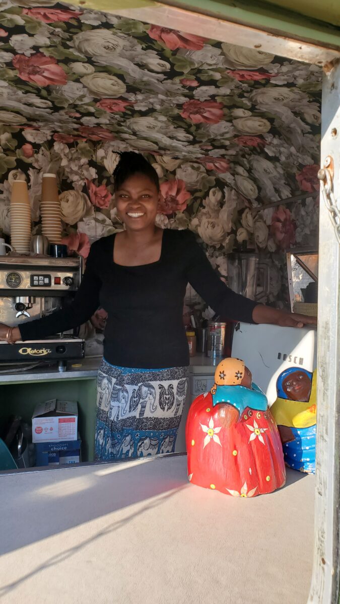 Patrons at Lorettas Coffee Caravan in Victoria Falls enjoying their coffee