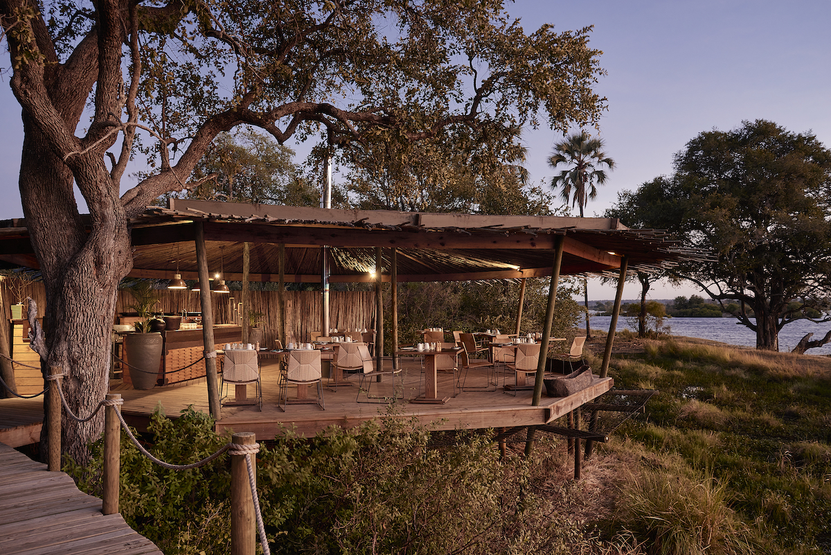 Victoria Falls River Lodge Dining area at sunset